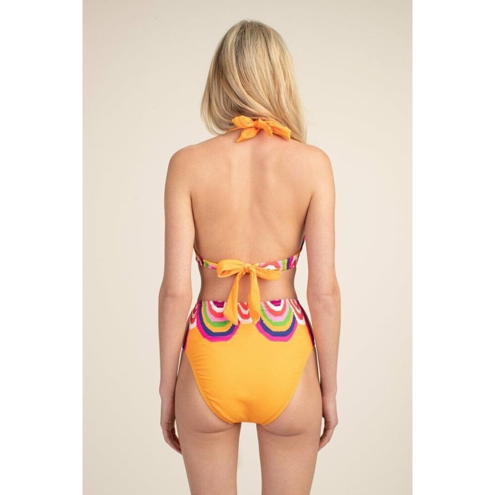 Trina Turk Swimsuit Womens 2 Bikini Mango Rainbow Swirl Halter High Waist New - Picture 3 of 6
